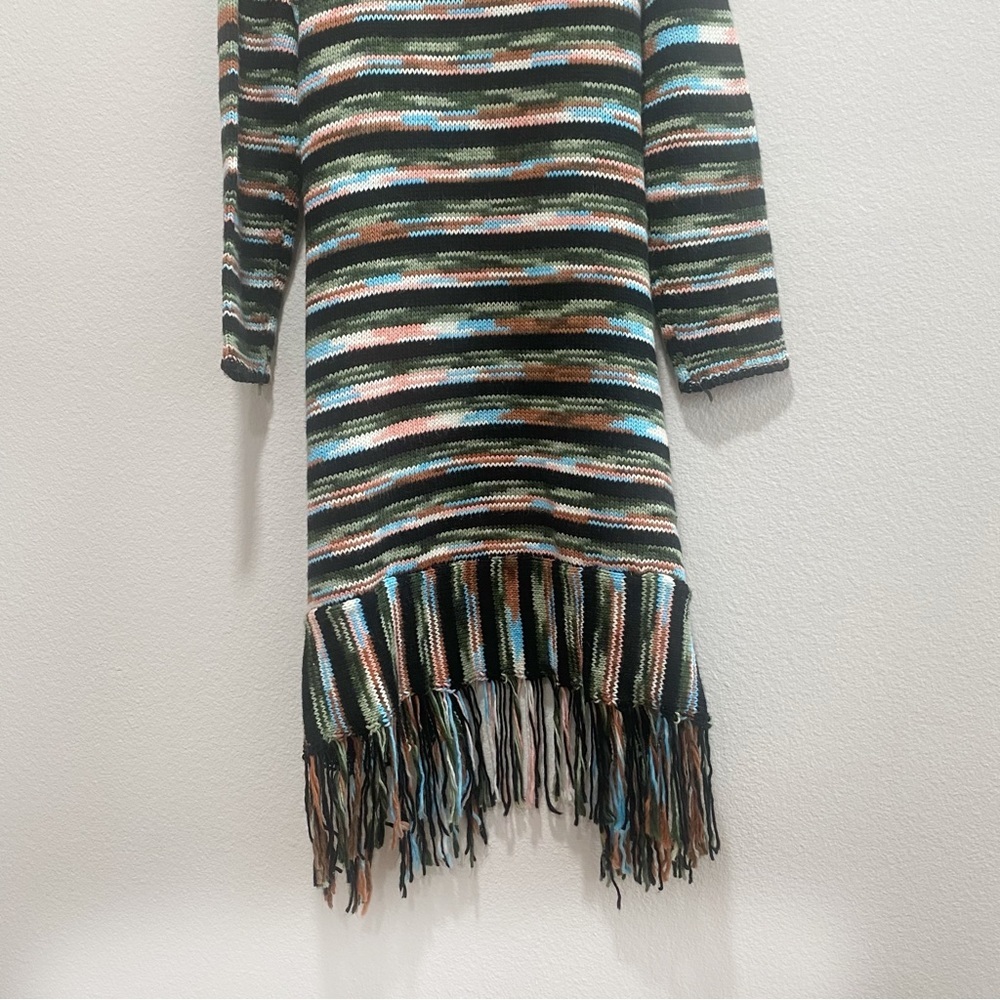POL Striped Fringe Knit Cardigan in Brown, Green, Cream - Picture 10 of 13